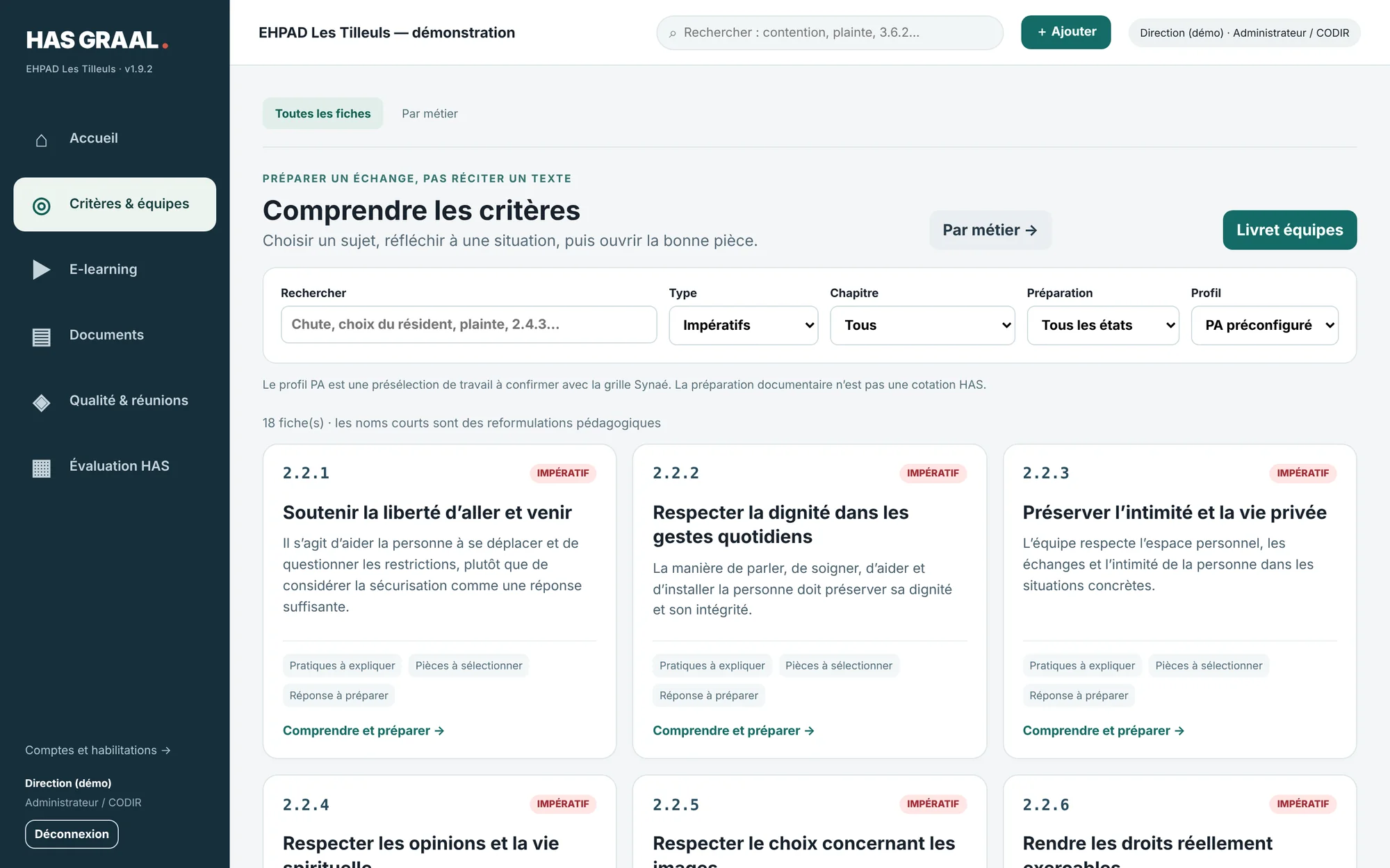 GRAALHAS : les 18 critères impératifs