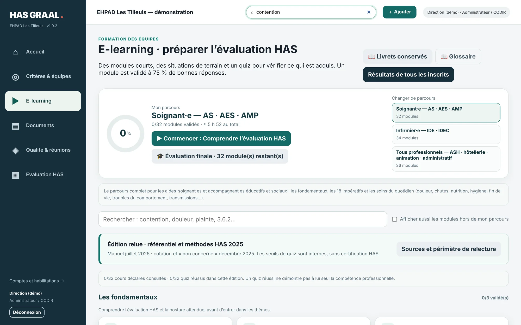 GRAALHAS : parcours e-learning par métier