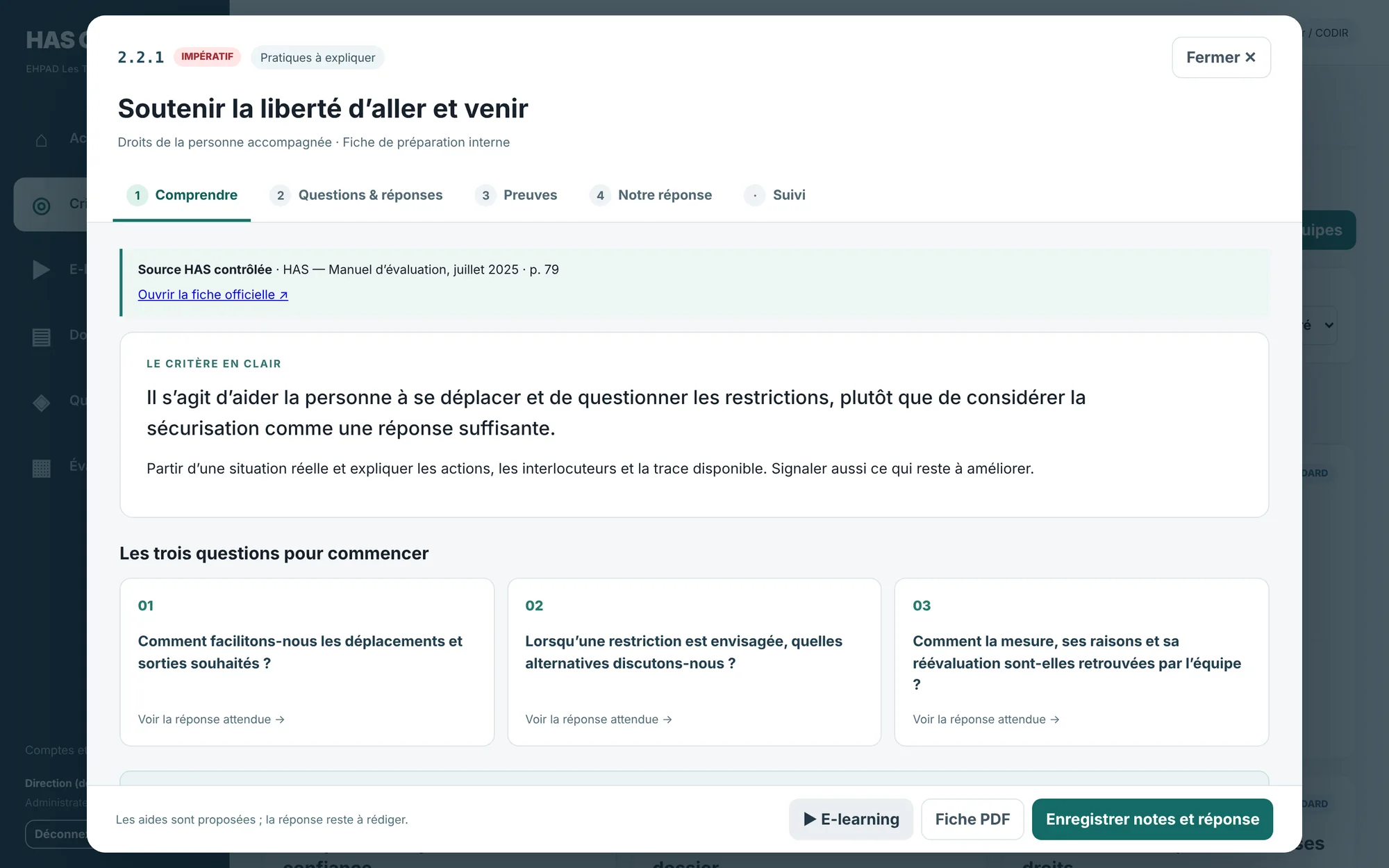 GRAALHAS : fiche du critère impératif 2.2.1 liberté d’aller et venir