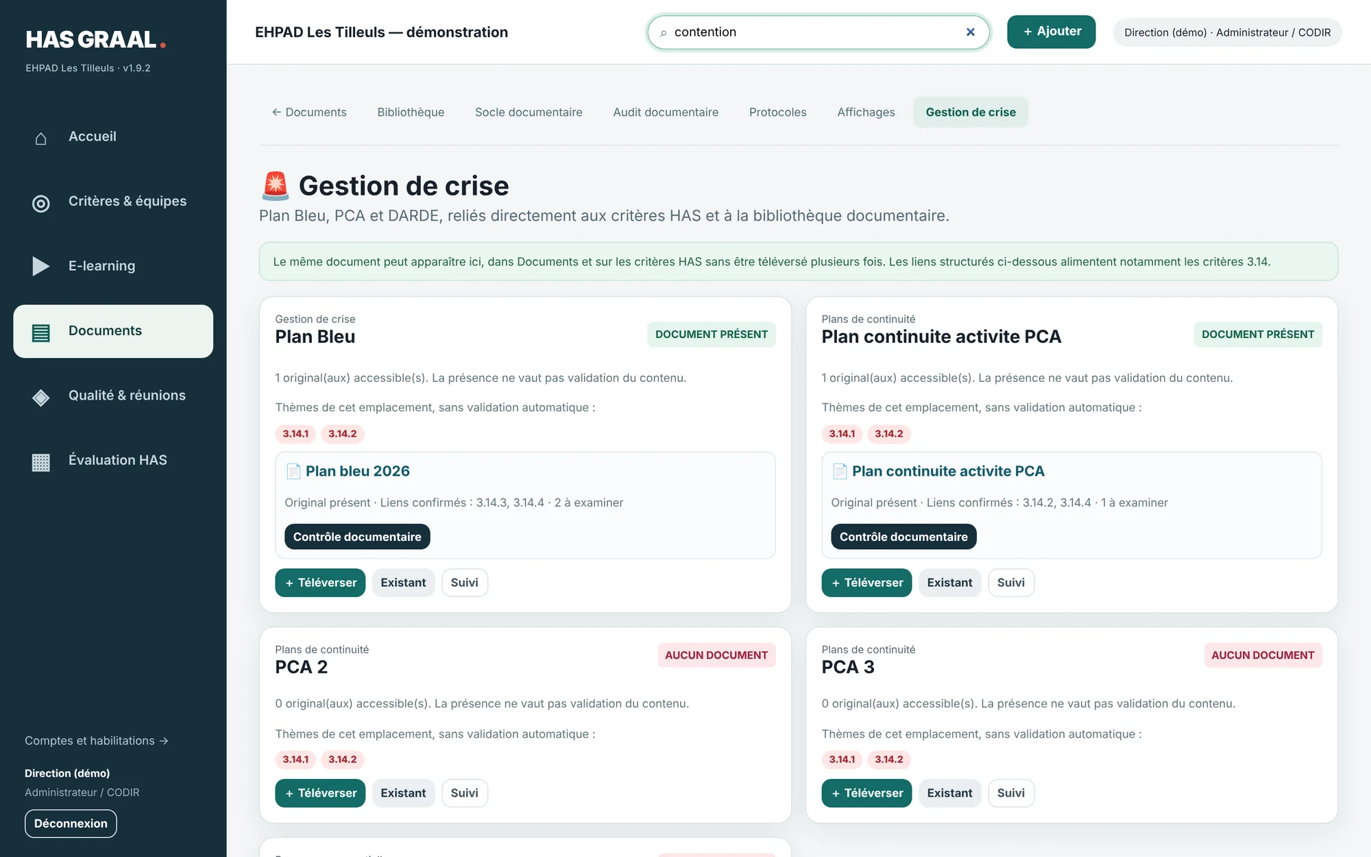 GRAALHAS : espace gestion de crise