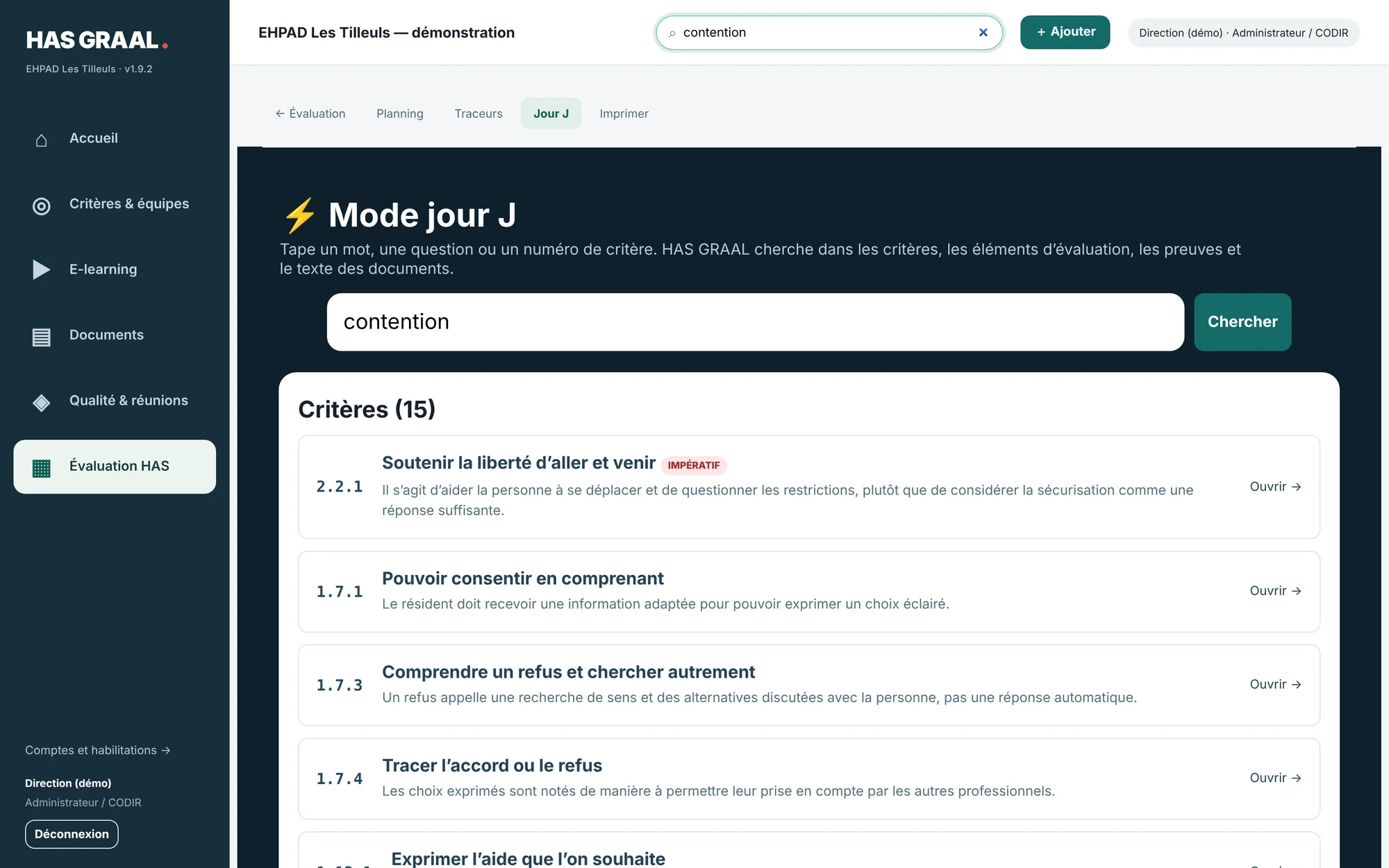 GRAALHAS : mode jour J, recherche « contention »